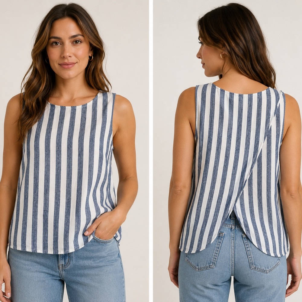 Beach Lunch Lounge Shirt Womens XS Blue White Striped Linen